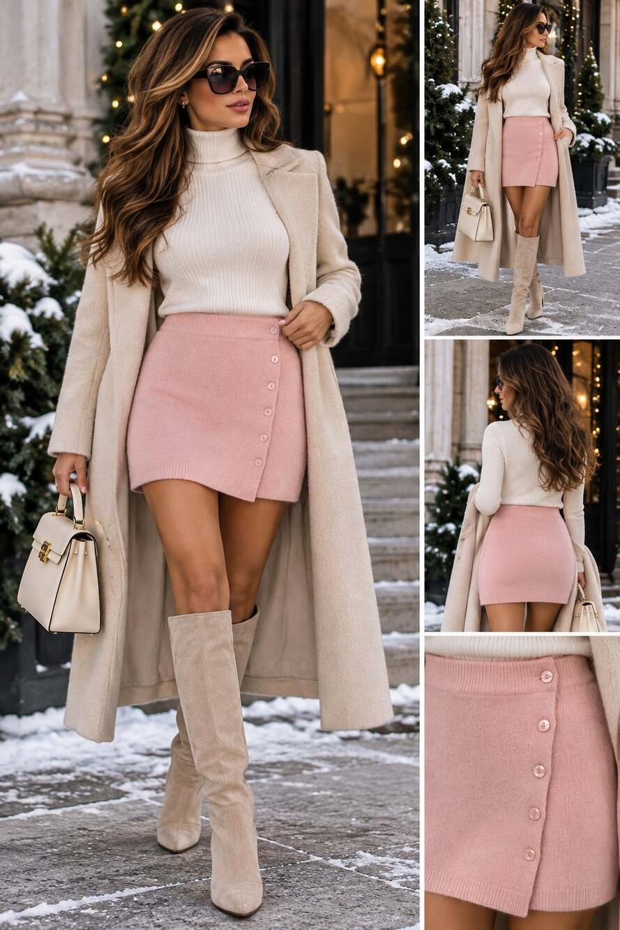 Nordstrom 100% Cashmere Pink Button Front Knit Mini Skirt Size XS Quiet Luxe